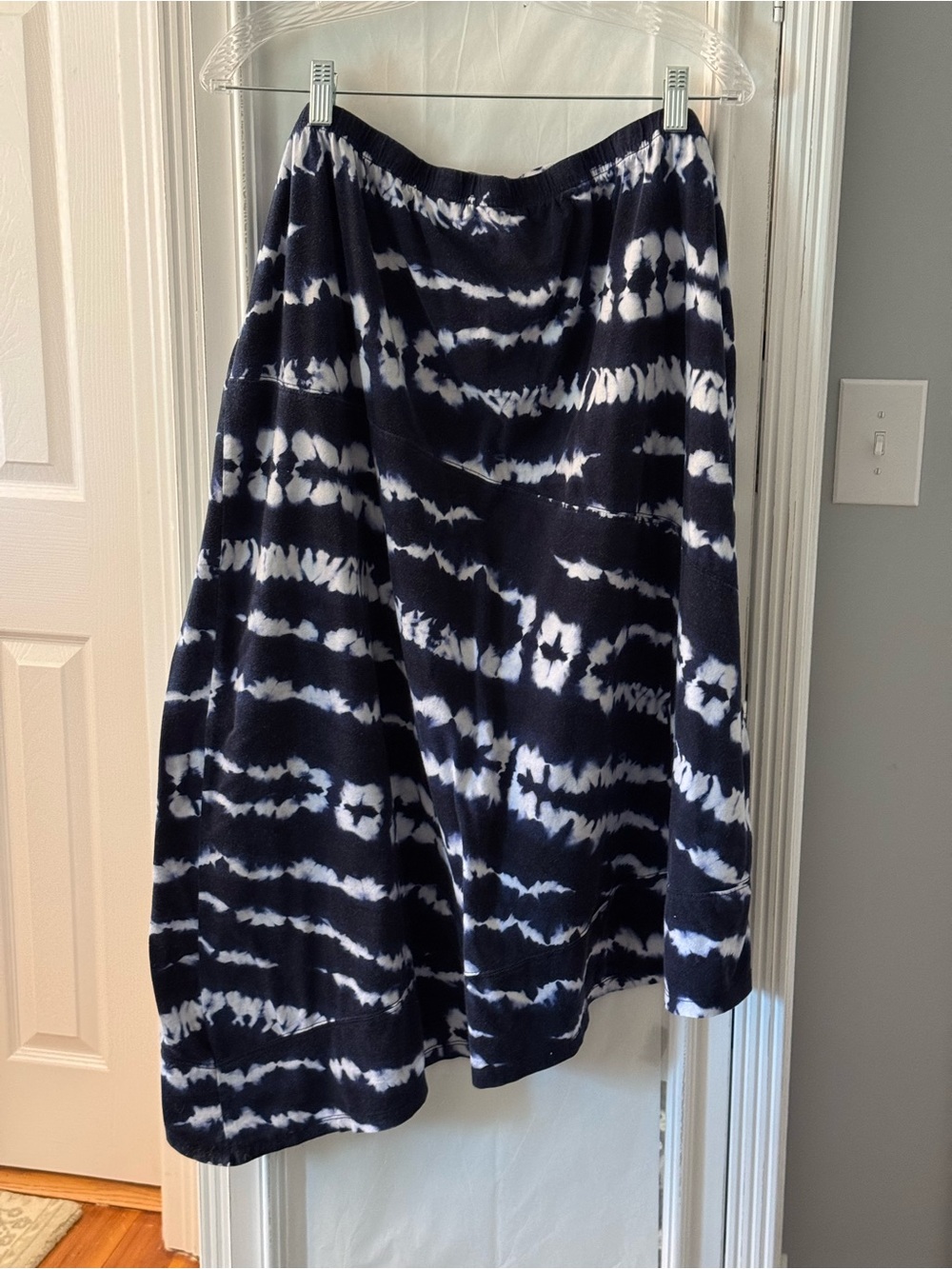 Jones New York Sport Navy and White Tie-Dye Maxi Skirt Asymmetrical Hem Size 2X